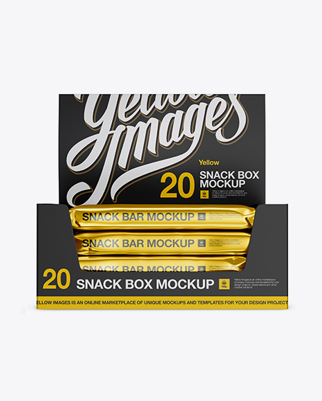 20 Metallic Snack Bars Display Box Mockup - Front View