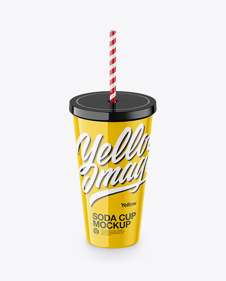Glossy Soda Cup With Straw Mockup - High-Angle Shot