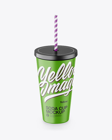 Matte Soda Cup With Straw Mockup -  High-Angle Shot