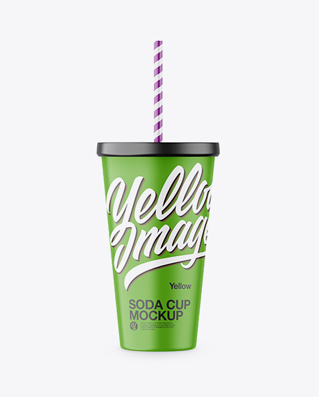 Matte Soda Cup With Straw Mockup