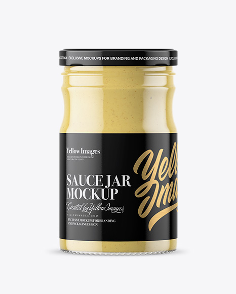 Clear Glass Jar with Mustard Sauce Mockup
