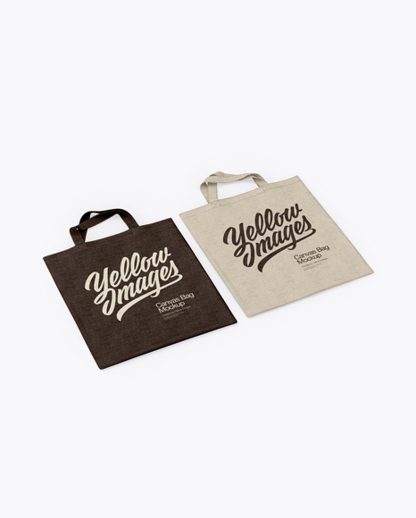 Two Canvas Bags Mockup - Top View (Half Side)