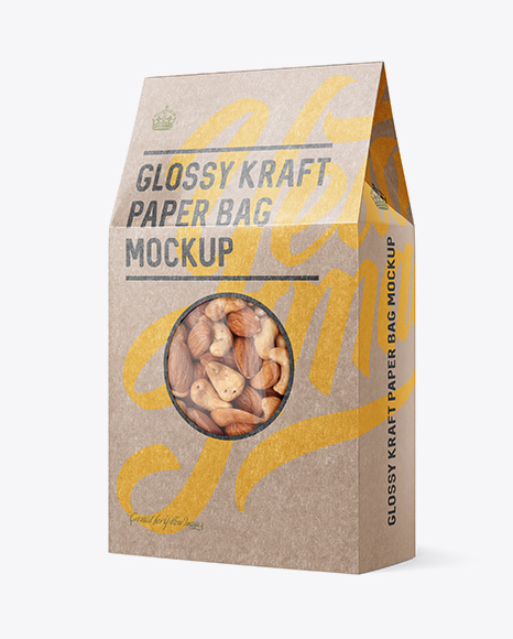 Glossy Kraft Paper Bag W/ Window Mockup - Halfside View