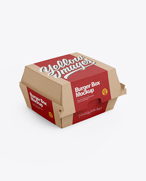 Kraft Burger Box Mockup - Half Side View (High-Angle Shot)