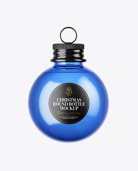 Blue Glass Christmas Bottle Mockup