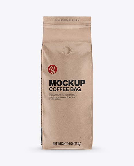 Kraft Coffee Bag with Valve Mockup - Front View