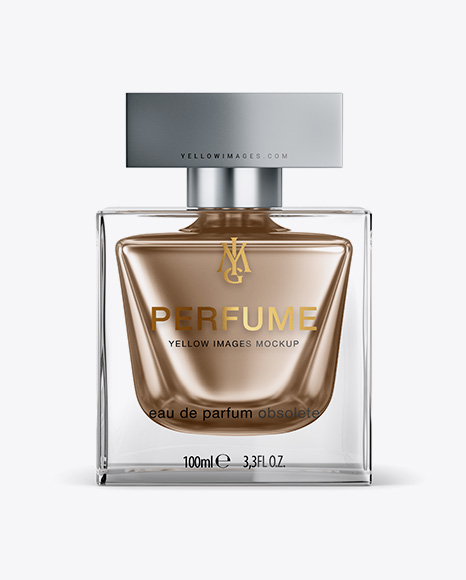 Perfume Bottle With Metallic Fillng Mockup - Front View
