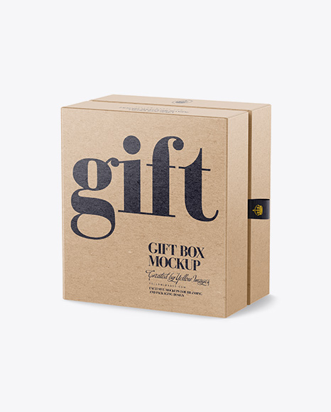 Kraft Gift Box Mockup - Half Side View