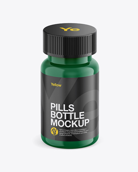 Glossy Plastic Pills Bottle Mockup - Front View (High-Angle Shot)
