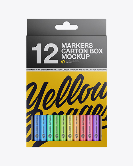 12x Markers Carton Box Mockup - Front View
