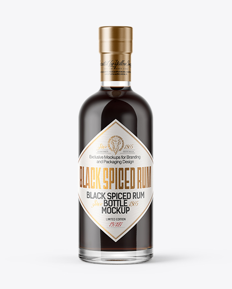 Black Rum Bottle with Wooden Cap Mockup