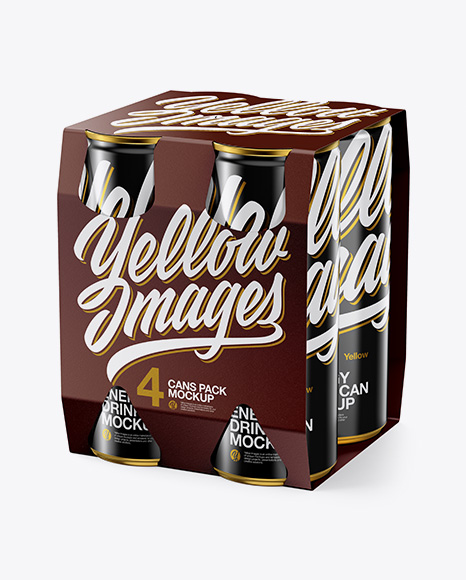 Carton Carrier W/ 4 Glossy Cans Mockup - Half Side View