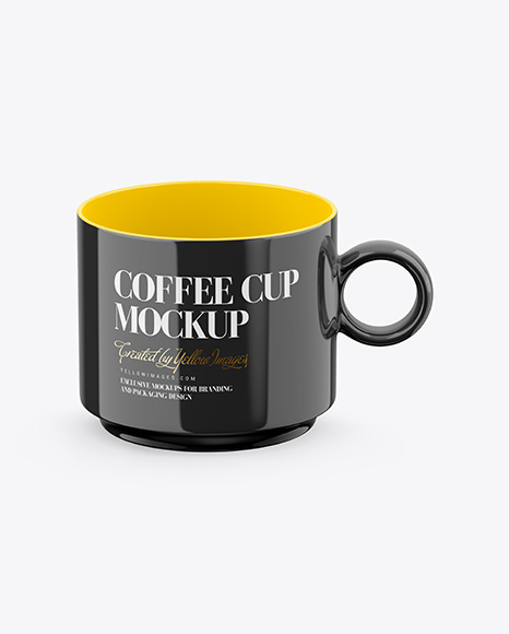 Glossy Coffee Cup Mockup - Front View (High Angle Shot)