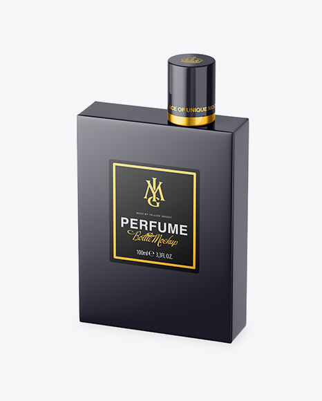 Glossy Perfume Bottle Mockup - Half Side View (High-Angle Shot)