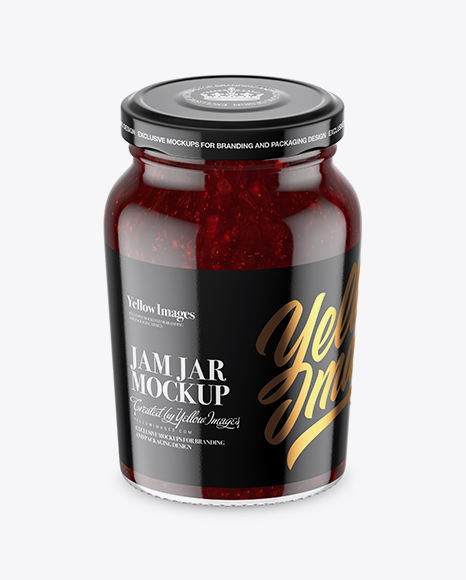 Clear Glass Jar with Cranberry Jam Mockup - High-Angle Shot