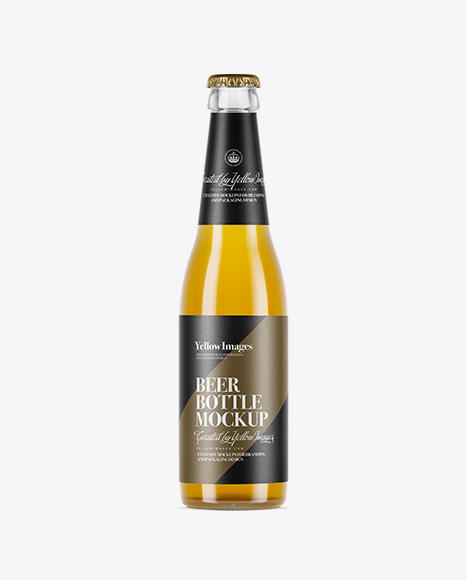 Clear Glass Bottle With Lager Beer Mockup