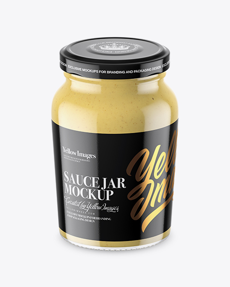 Clear Glass Jar with Mustard Sauce Mockup - High-Angle Shot