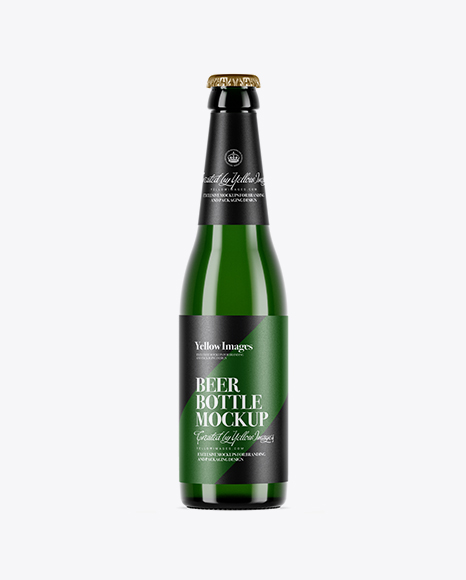 Green Glass Bottle With Lager Beer Mockup