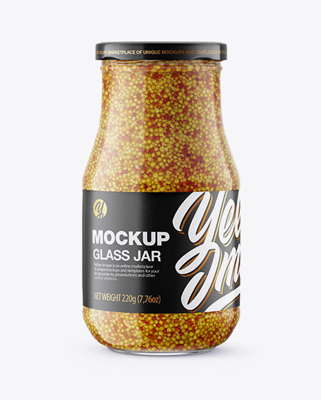 Glass Jar with Wholegrain Mustard Mockup