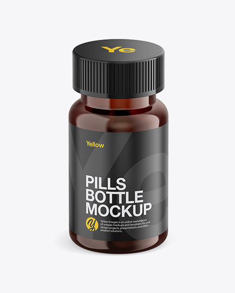 Amber Pills Bottle Mockup - Front View (High-Angle Shot)