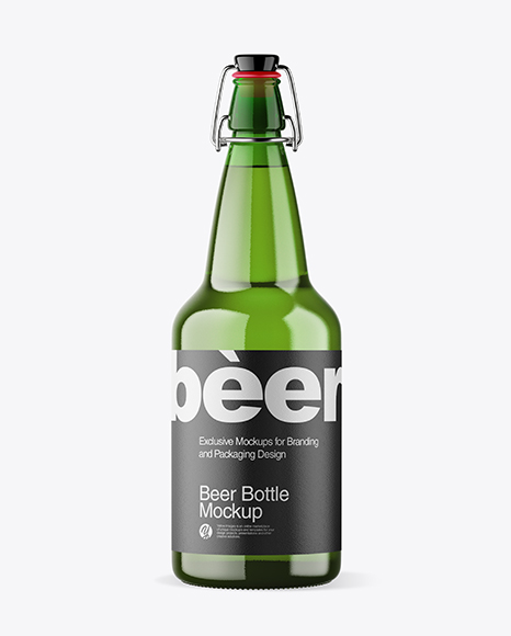 Green Glass Beer Bottle W/ Clamp Lid Mockup