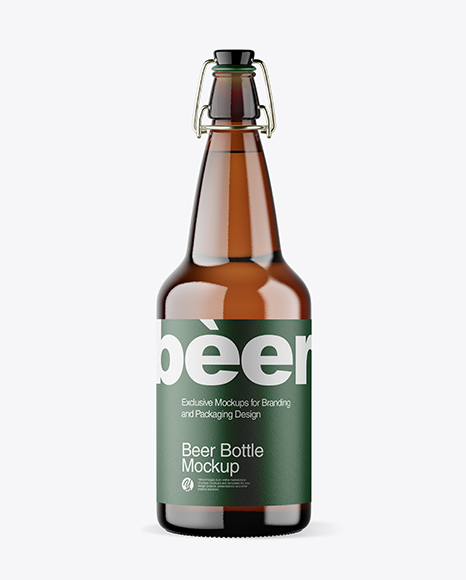 Amber Glass Beer Bottle W/ Clamp Lid Mockup