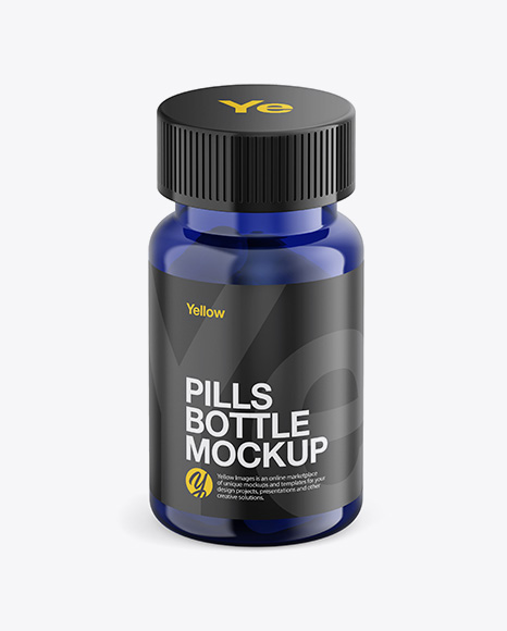 Blue Pills Bottle Mockup - Front View (High-Angle Shot)
