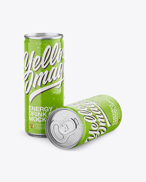 Two Glossy Aluminium Cans With Condensation Mockup
