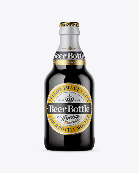 Amber Bottle With Dark Beer Mockup