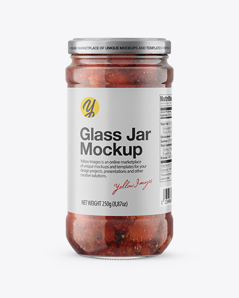 Glass Jar with Strawberry Jam Mockup
