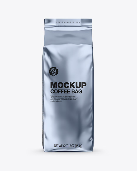 Glossy Metallic Coffee Bag Mockup - Front View