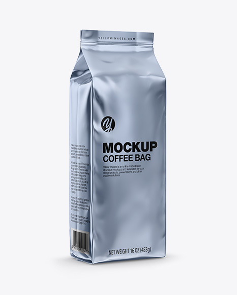 Glossy Metallic Coffee Bag Mockup - Half Side View