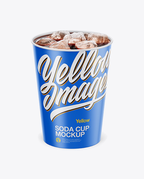 Matte Soda Cup With Ice Mockup - Front View (High-Angle Shot)