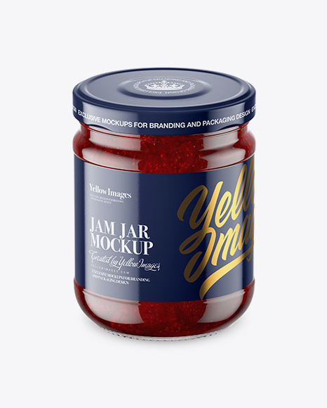 Clear Glass Jar with Strawberry Jam Mockup - High-Angle Shot