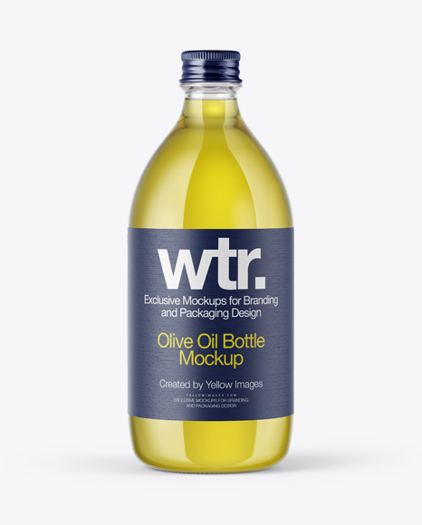 Clear Glass Olive Oil Bottle w/ Paper Label Mockup