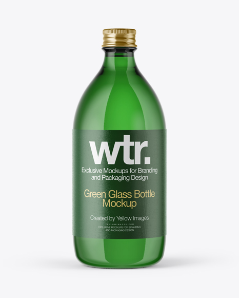 Green Glass Water Bottle w/ Metal Cap Mockup