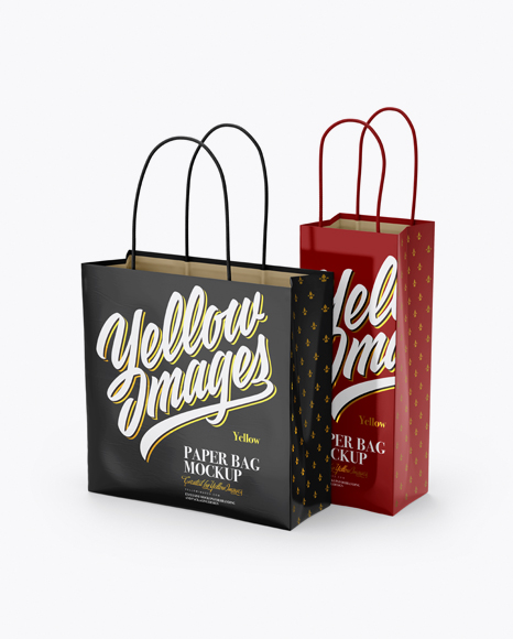 Two Glossy Paper Bags Mockup - Half Side View