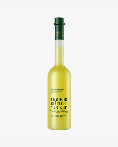 Frosted Glass Yellow Liqueur Bottle Mockup