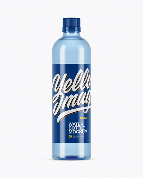 Blue PET Bottle With Water Mockup