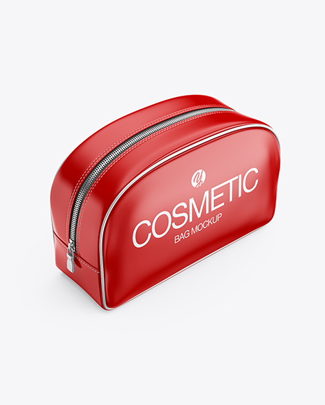 Glossy Cosmetic Bag - Half Side View (High-Angle Shot)