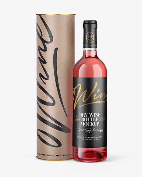 Clear Glass Pink Wine Bottle and Tube Mockup