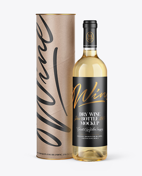 Clear Glass White Wine Bottle and Tube Mockup