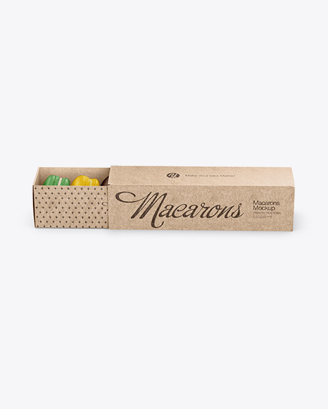 Opened Kraft Paper Box With Macarons Mockup - High-Angle Shot