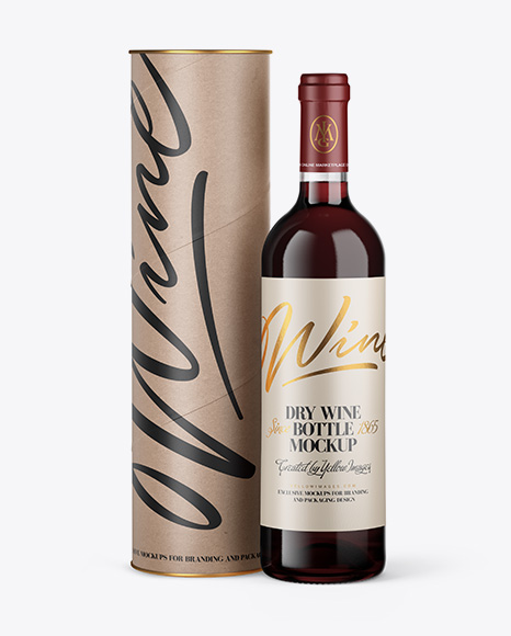 Clear Glass Red Wine Bottle and Tube Mockup