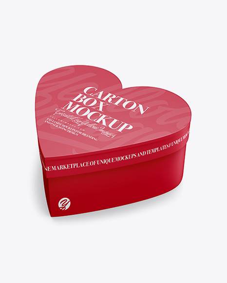 Heart Shaped Matte Carton Box Mockup - Half Side View (High-Angle Shot)