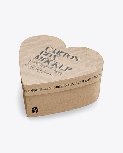 Heart Shaped Kraft Box Mockup - Half Side View (High-Angle Shot)
