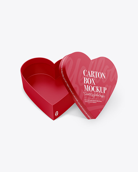 Opened Heart Shaped Matte Carton Box Mockup - High-Angle Shot