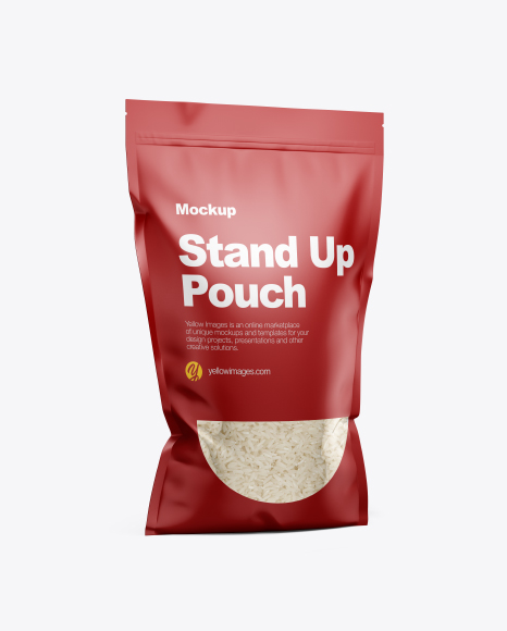 Stand-Up Pouch with Rice Mockup - Half Side View