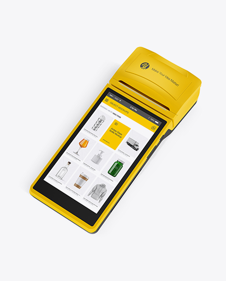 Mobile Payment Terminal Mockup - Half Side View
