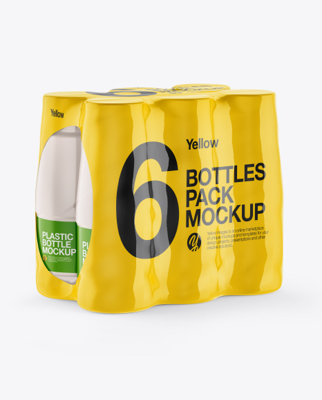 Shrink Pack with 6 Plastic Bottles Mockup - Half Side View
